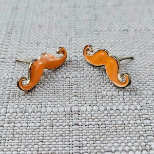 Fashion Jewelry Earrings Mustache Orange Enamel Stud Earring